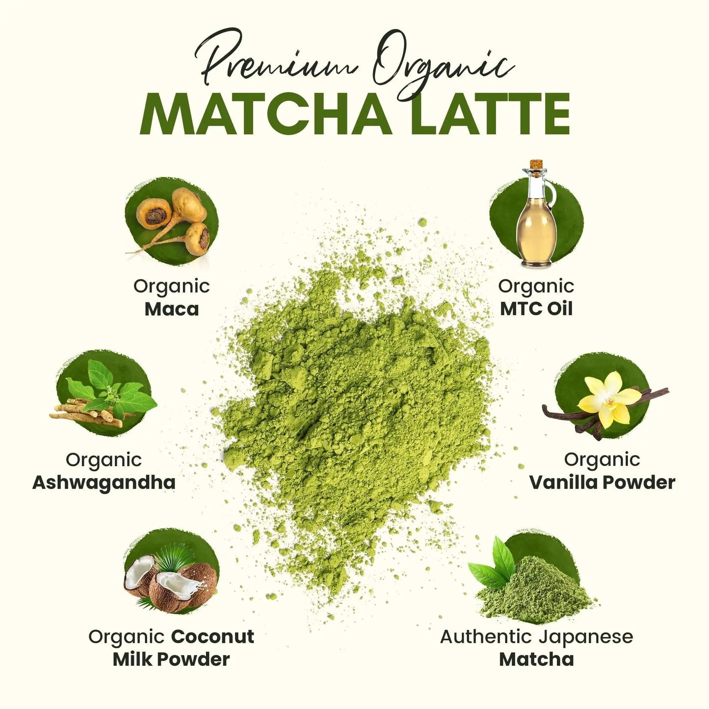 Organic Matcha Latte Pure Japanese Tea Blend with Ashwagandha Vanilla 4.68 oz